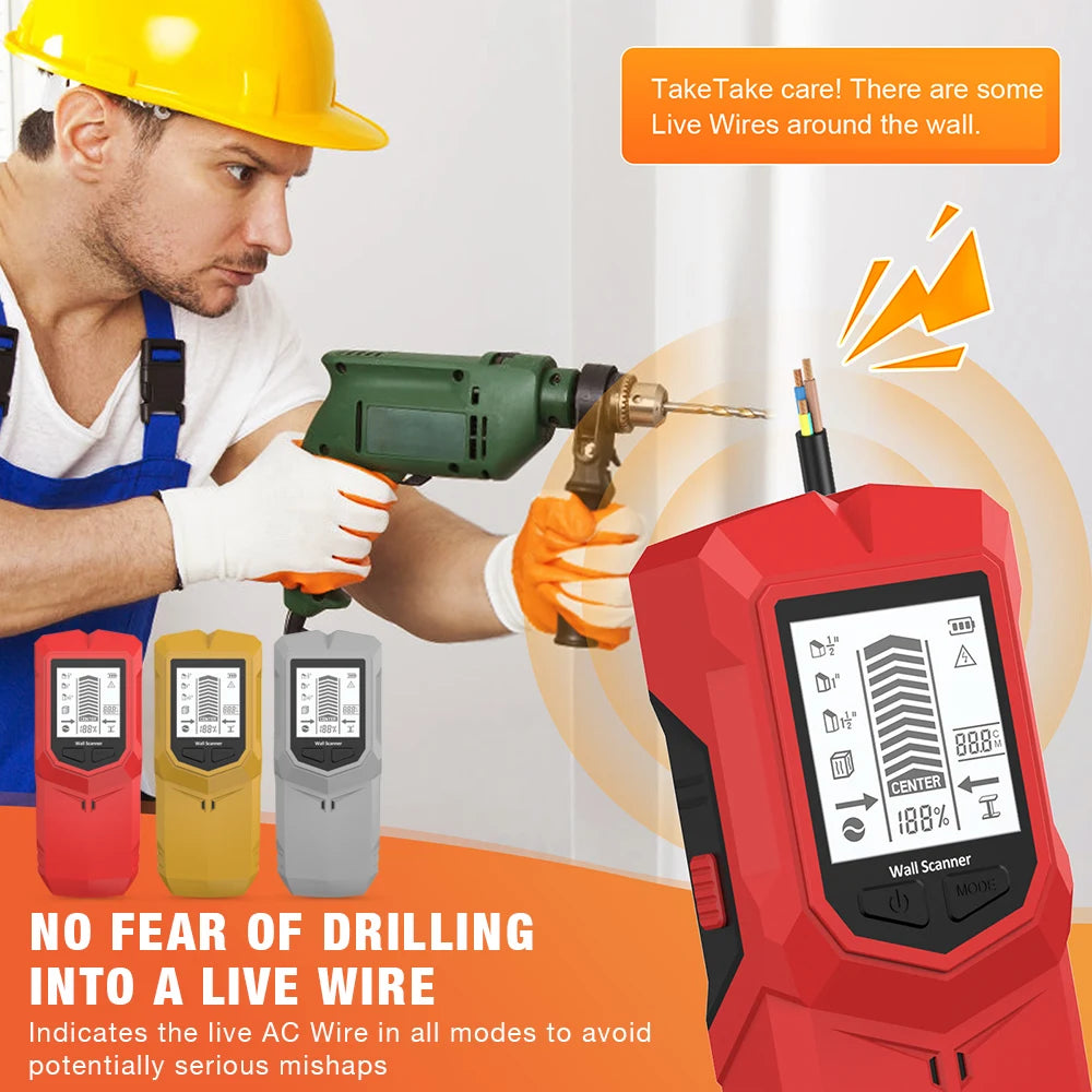 2025 HW-910 6 in 1 Metal Detector Wall Stud Finder Wall Scanner Wood Metal Studs Depth Scanner Pipes AC Wire Metal Depth Tester