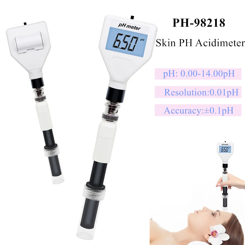Skin PH Meter Acidimeter Tester Replaceable Probe LCD Backlight for Fruit Meat Cream Lotion Cosmetics Tester