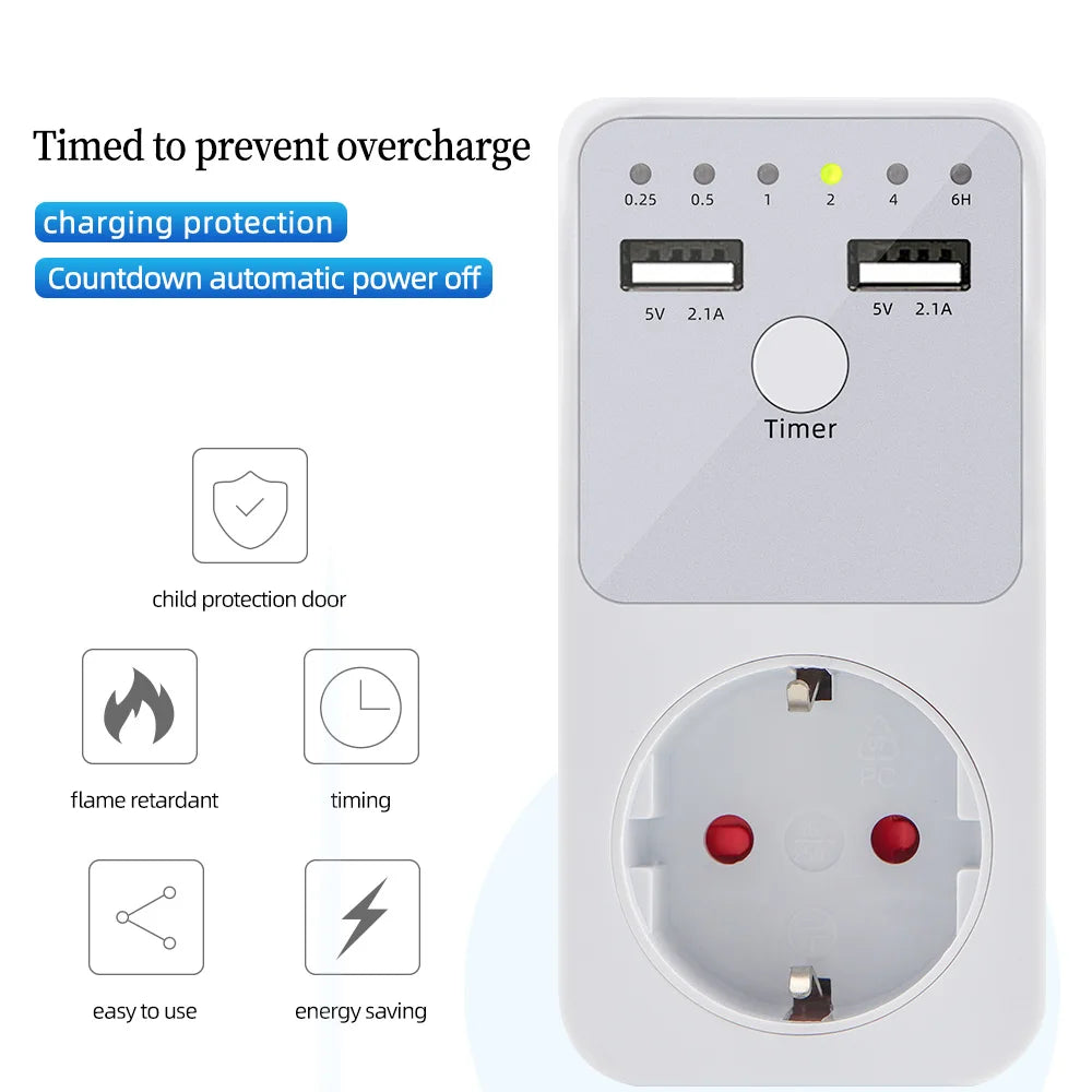 Programmable Countdown Timer Socket Electrical Intelligent 6HR Socket for USB Interface Switch with EU US UK FR Plug