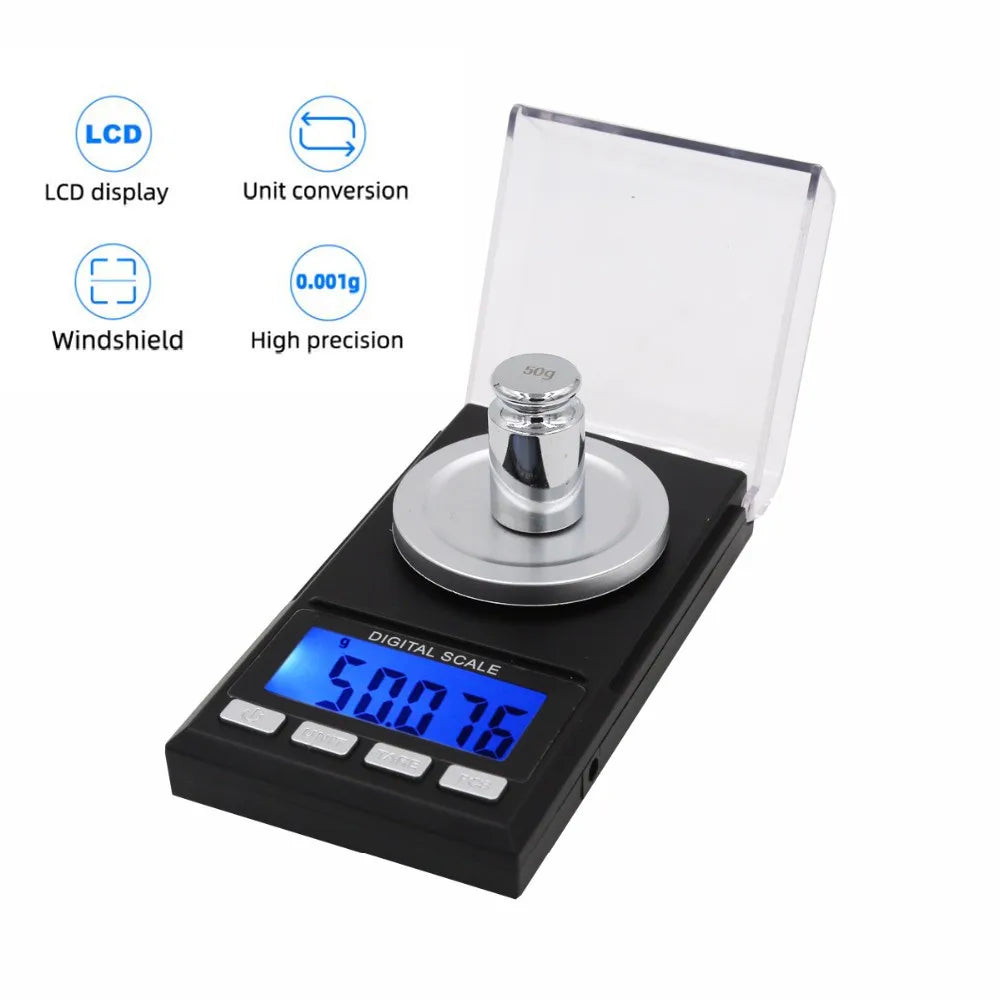 100g/50g Electronic Scales High Precision 0.001g Digital Jewelry Scale LCD Diamond Lab Weight Milligram Pocket Weigh40% off