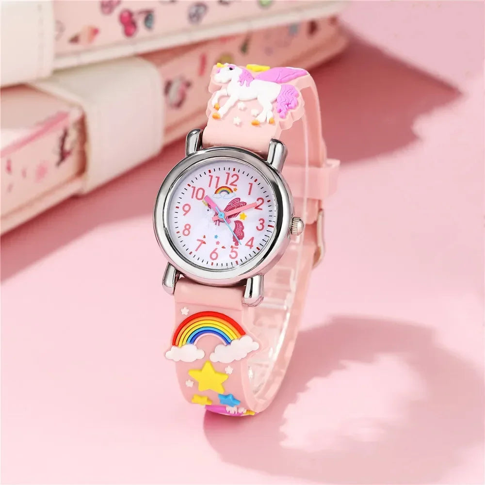 Cute Candy Color Silicone Strap Unicorn Pattern Quartz Children's Cartoon Watch Birthday Gift Kids Study Time Girl Watch Reloj
