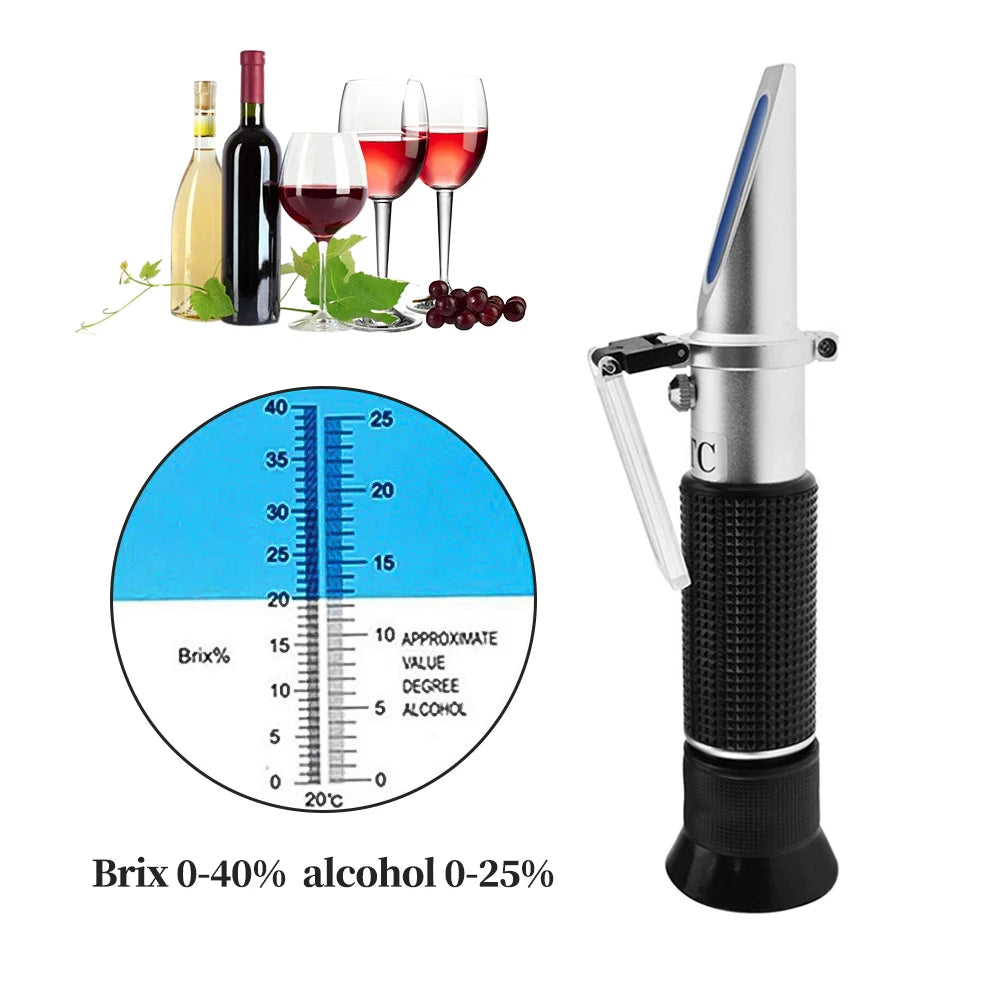 Hand held Tools 0-40% Brix 0-25% Alcohol Specific Gravity Refractometer Tester for Wort Beer Wine Grape Sugar  ATC Set Sacc