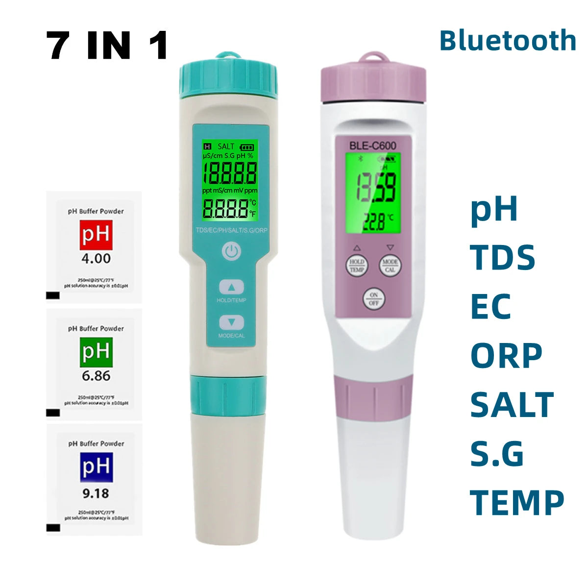 Blue-tooth Digital 7 in 1 pH Meter PH/TDS/EC/ORP/Salinity /SG/TEMP Meter Water Quality Monitor Tester Drinking Water Aquariums